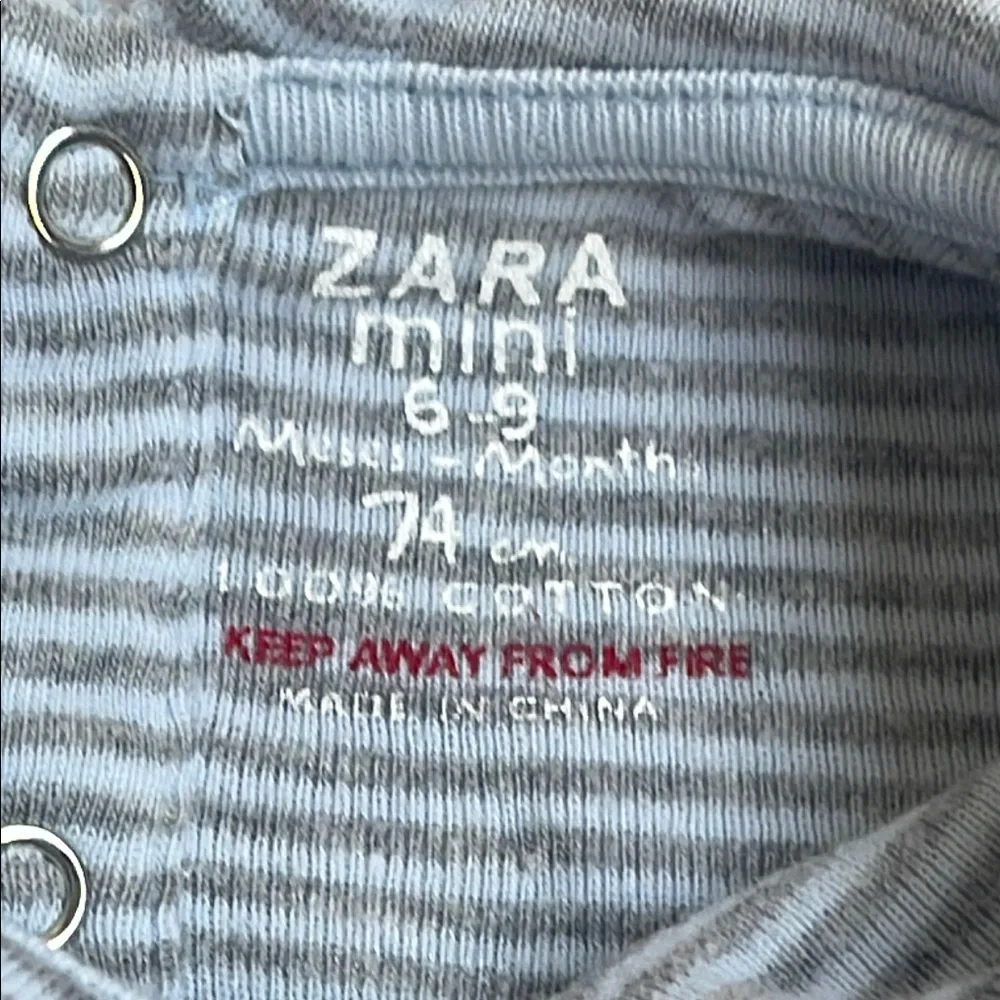 Zara Blue & Gray Striped Bodysuit with Peter Pan Collar